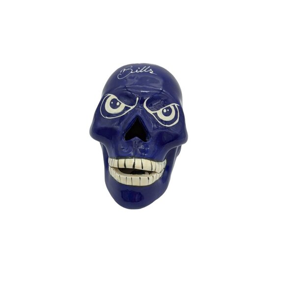 Bills Blue Ceramic Skull Sculpture Collectible Art NFL-Inspired Handpainted W/ T - Picture 4 of 12